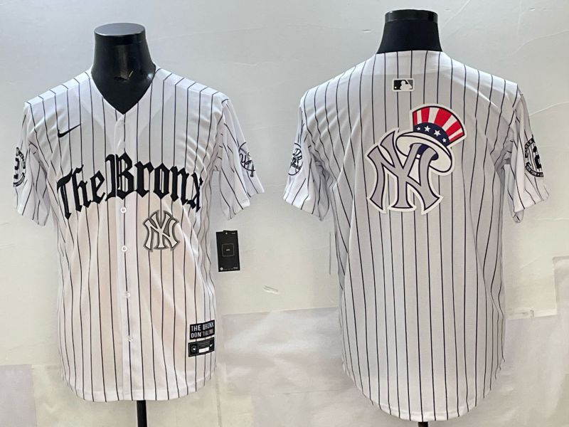 Men 2025 New York Yankees Blank White Stripe Five generations Joint Name Nike MLB Jersey style 015